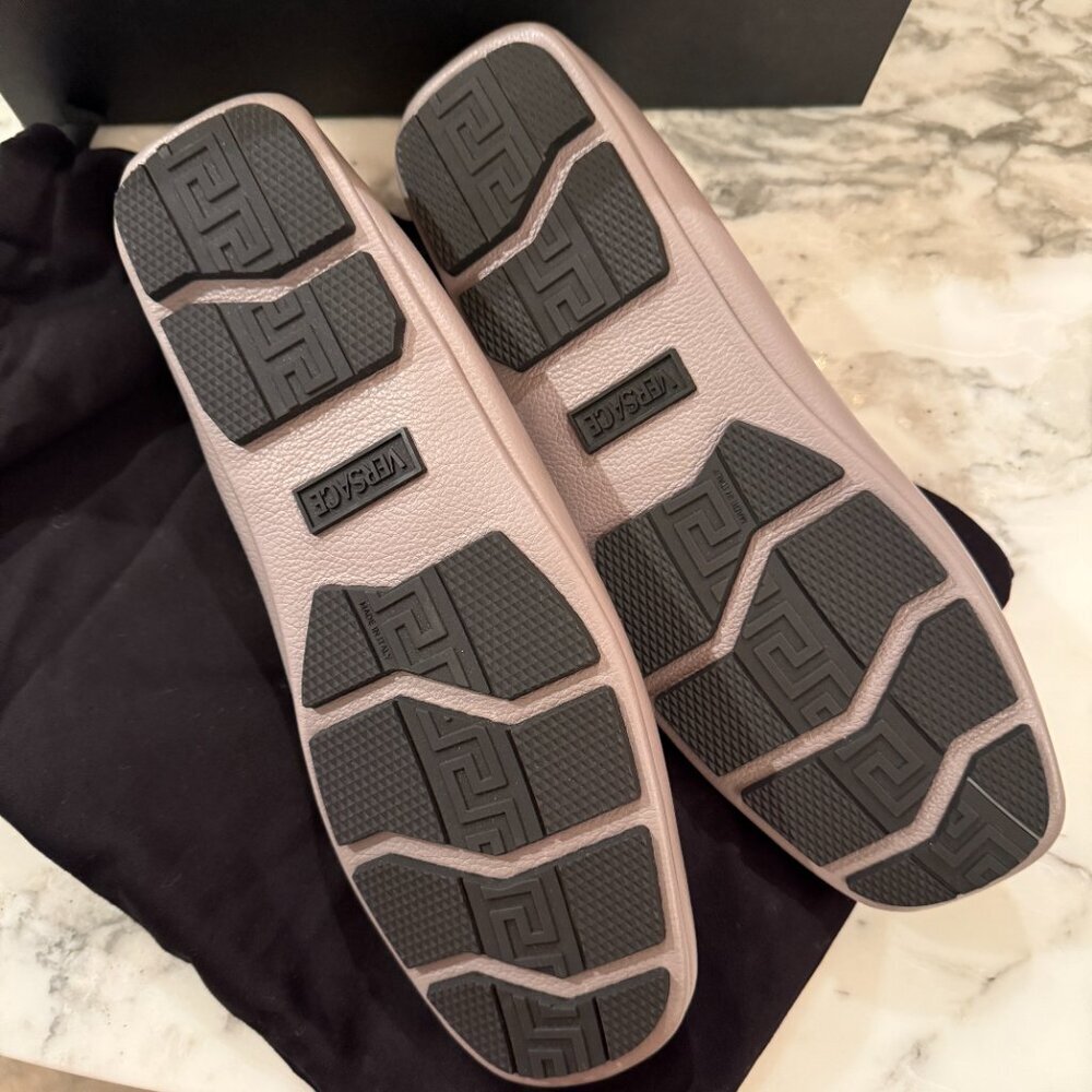 Versace 1017072 Gray Leather Driver Shoes with Medusa plaque, 42.5 - Picture 4 of 16